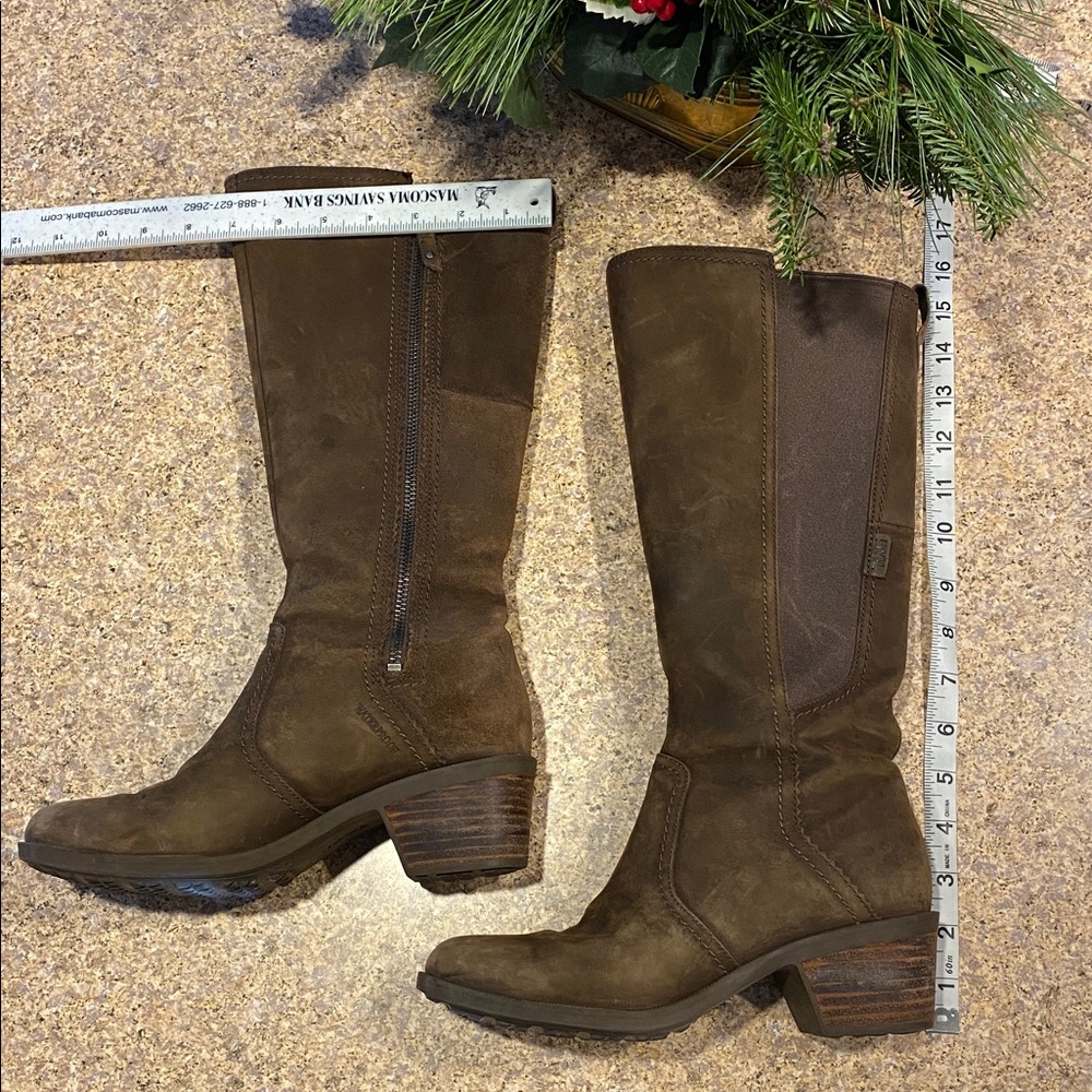 Teva Tall Leather Brown Boots Waterproof Casual 7 1103232 Anaya Heeled Heel - Picture 4 of 17